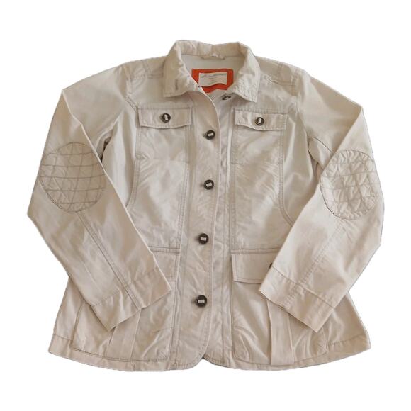Eddie Bauer Women’s M Beige Safari Field Jacket Travex Patchwork Elbow Utility - Picture 1 of 14